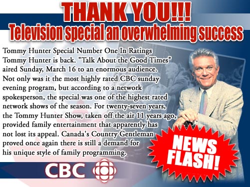 Promo material for the Tommy Hunter show special. Read caption for full text.